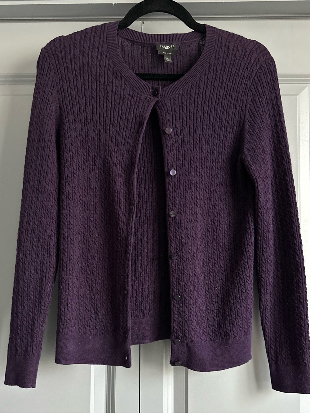Talbots Deep Plum Cable-Knit Button Cardigan